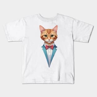 Fancy Cat with Bowtie no.9 Kids T-Shirt